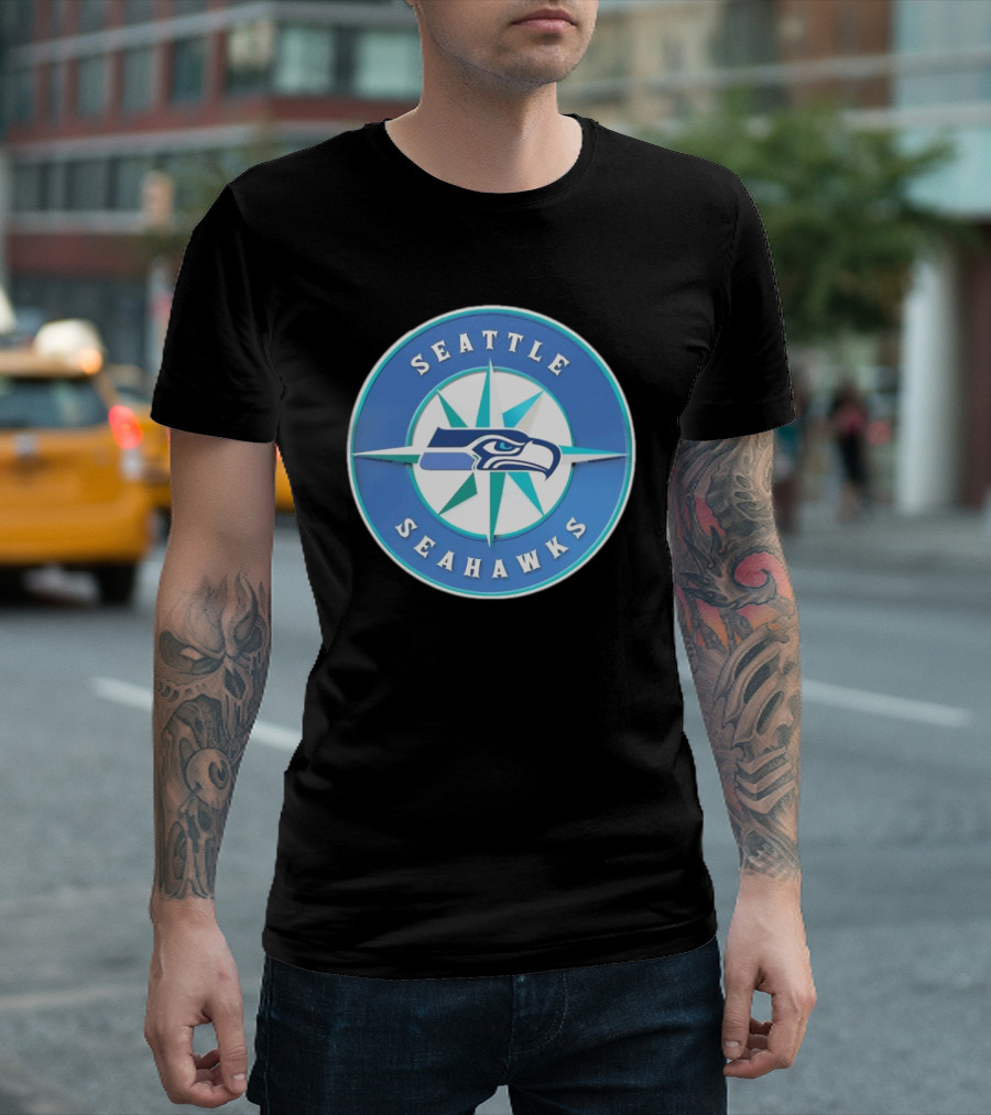 Seattle Seahawks X Mariners Logo Mashup NFL MLB Crossover T-Shirt