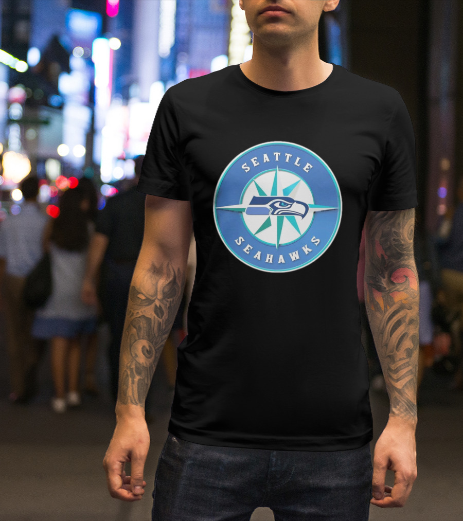 Seattle Seahawks X Mariners Logo Mashup NFL MLB Crossover T-Shirt