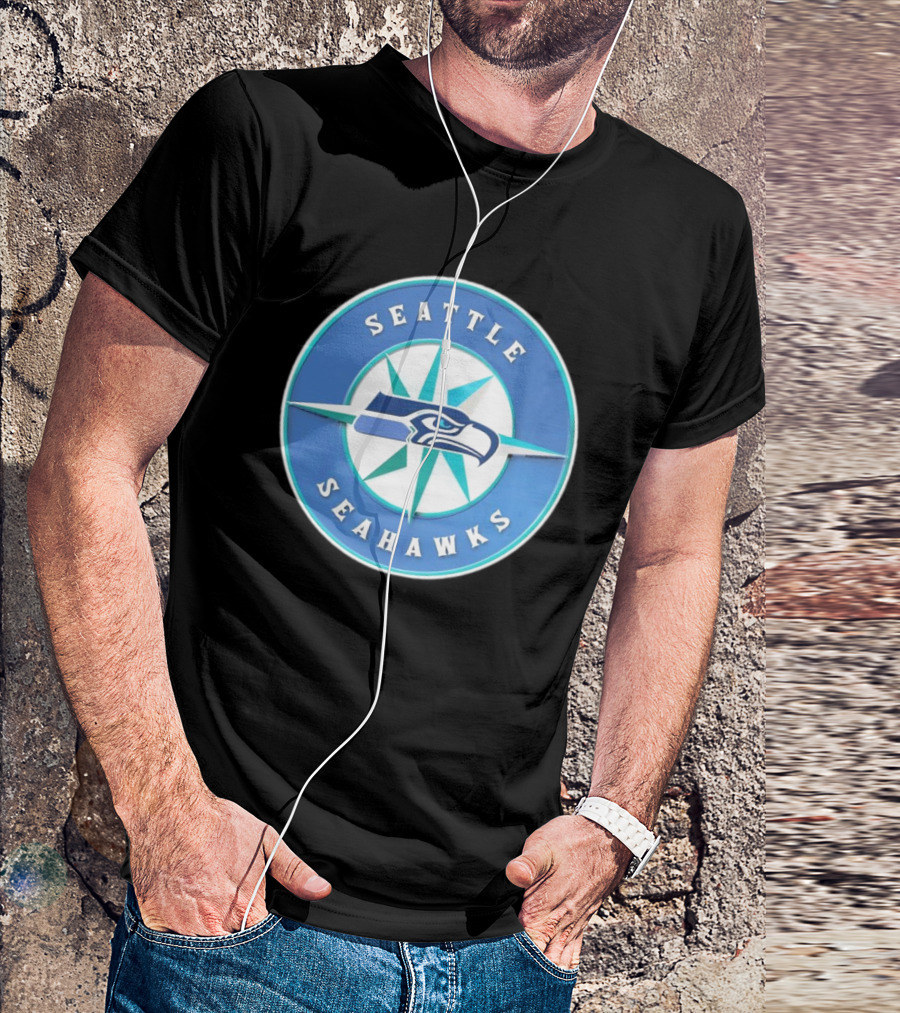 Seattle Seahawks X Mariners Logo Mashup NFL MLB Crossover T-Shirt