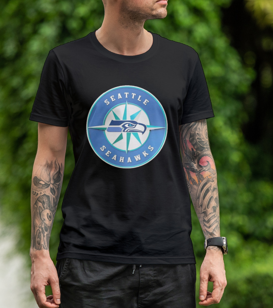 Seattle Seahawks X Mariners Logo Mashup NFL MLB Crossover T-Shirt
