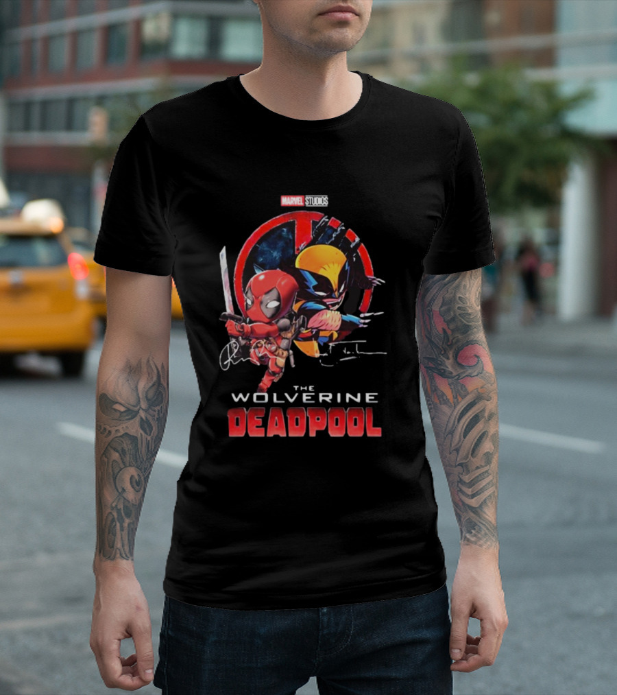 Marvel Studios Baby Deadpool And Wolverine Hugh Jackman And Ryan Reynolds Signatures T-Shirt