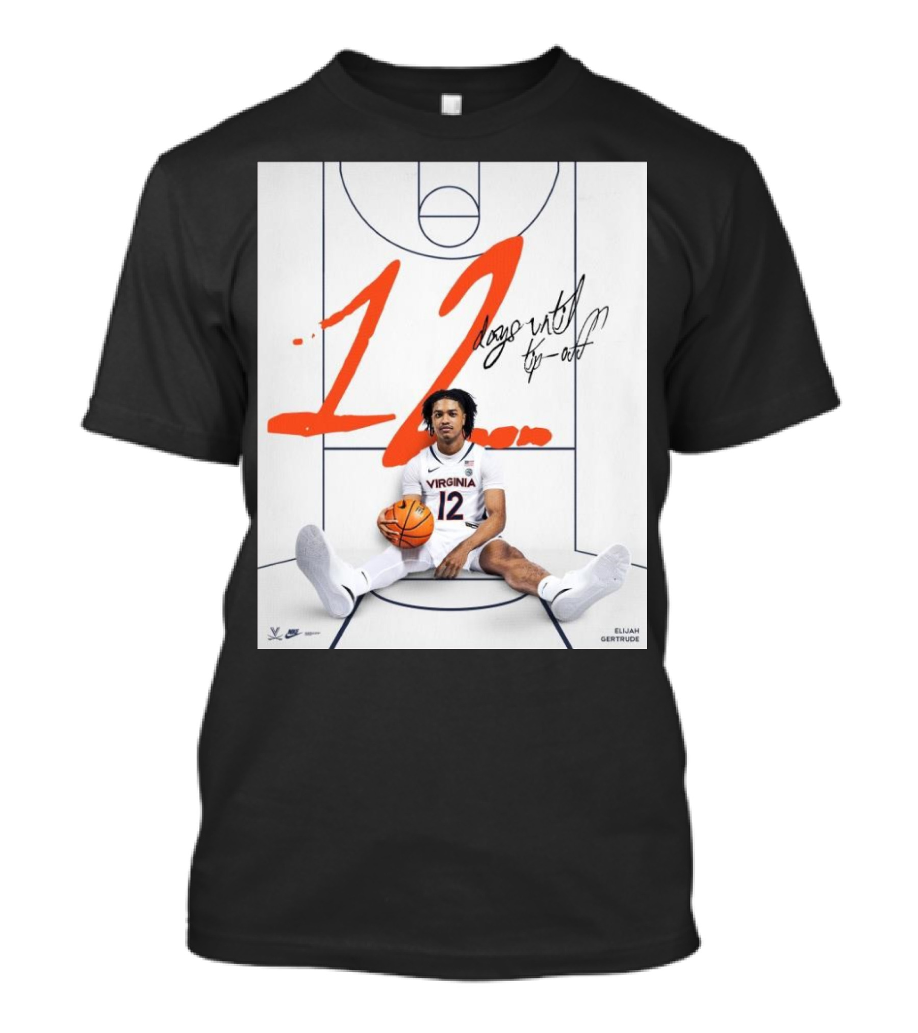 Elijah Gertrude 12 Days Until Tipoff Virginia Cavaliers Basketball Countdown T-Shirt