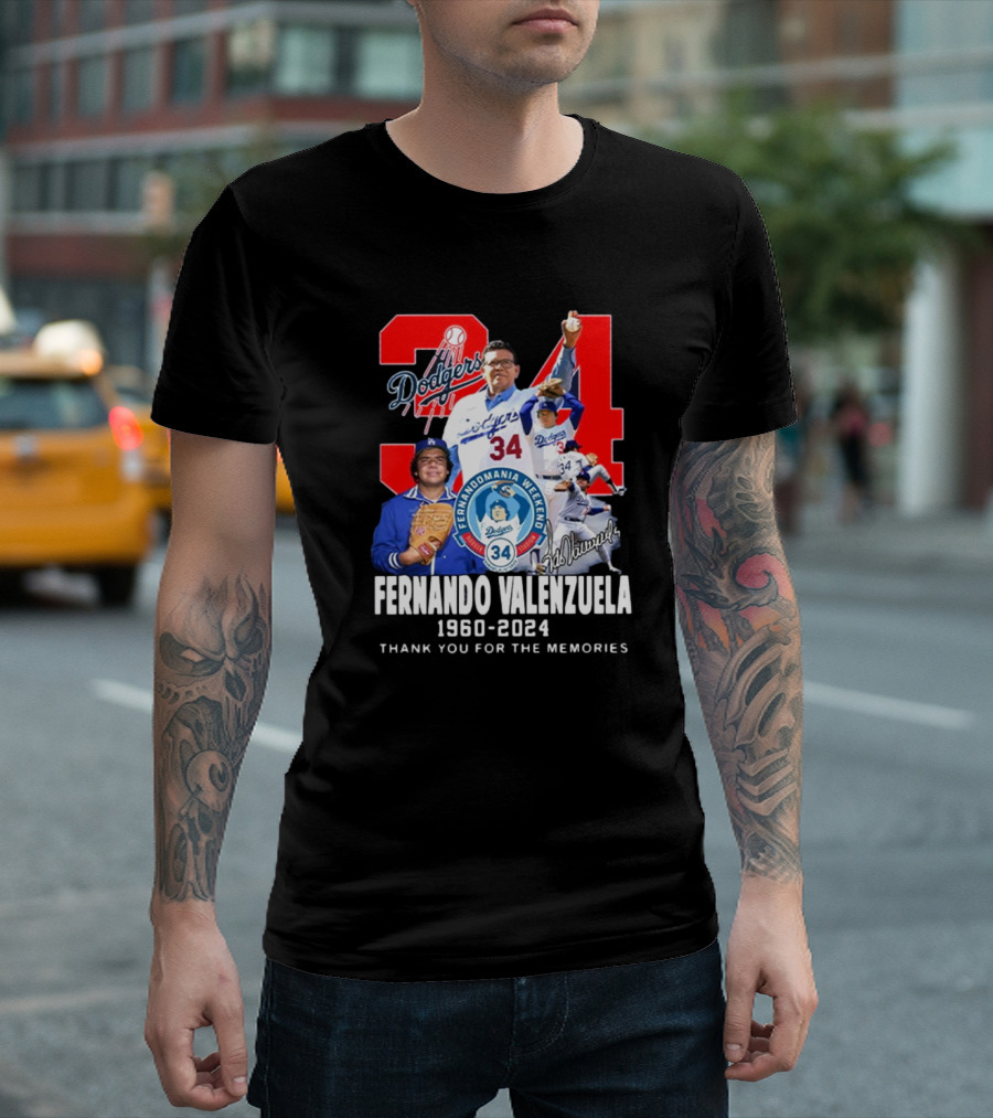 Fernando Valenzuela Dodgers 34 Fernandomania Weekend 1960-2024 Thank You For The Memories Signature T-Shirt