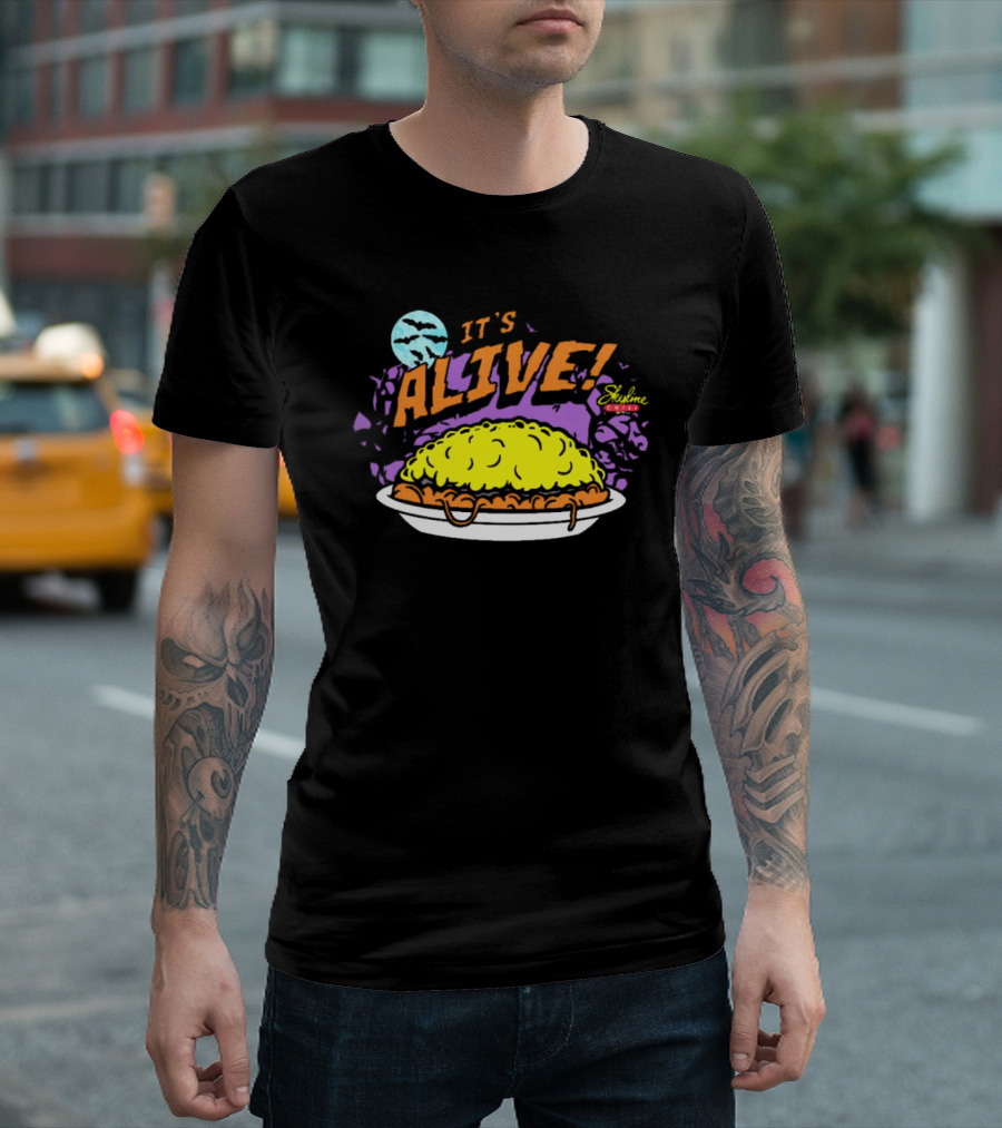 It's Alive Skyline Chili Halloween 3-Way Moon Bats Purple Sky T-Shirt