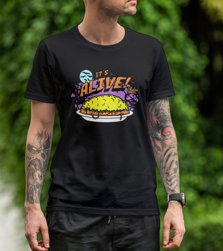It's Alive Skyline Chili Halloween 3-Way Moon Bats Purple Sky T-Shirt
