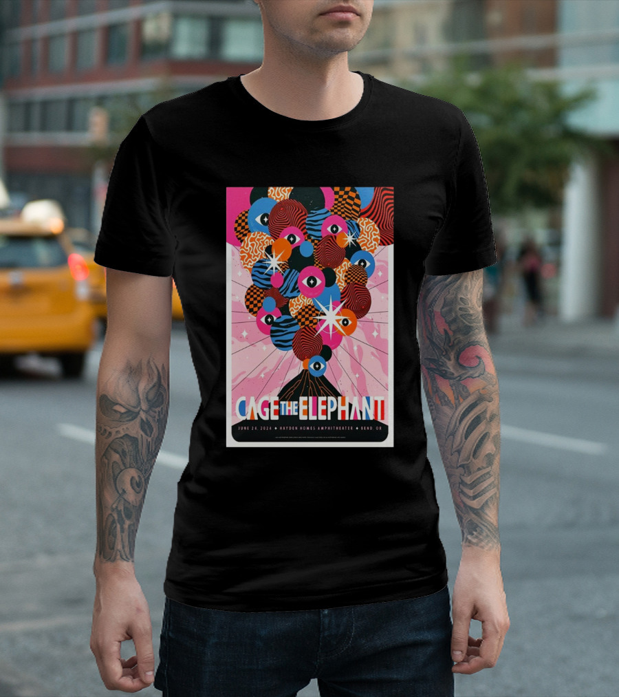 Cage The Elephant June 24 2024 Hayden Homes Amphitheater Bend OR Psychedelic Eyes And Stars Explosion T-Shirt