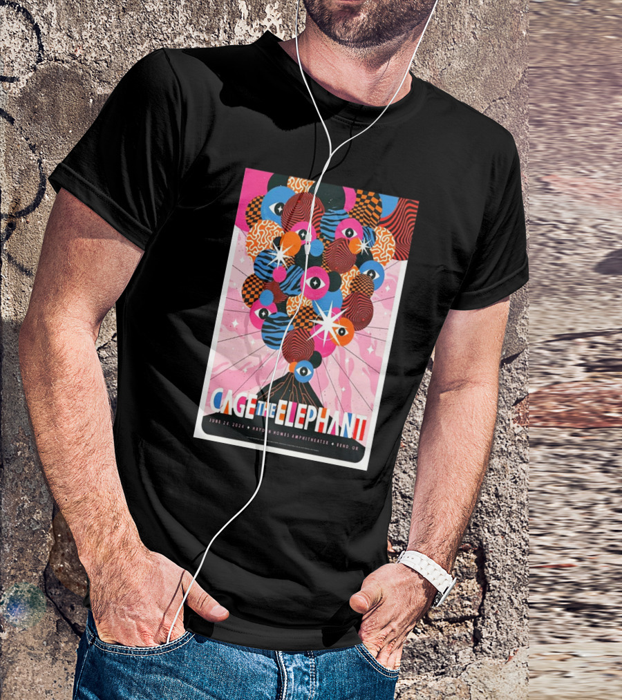 Cage The Elephant June 24 2024 Hayden Homes Amphitheater Bend OR Psychedelic Eyes And Stars Explosion T-Shirt