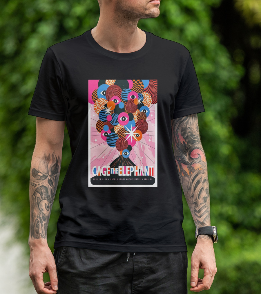 Cage The Elephant June 24 2024 Hayden Homes Amphitheater Bend OR Psychedelic Eyes And Stars Explosion T-Shirt