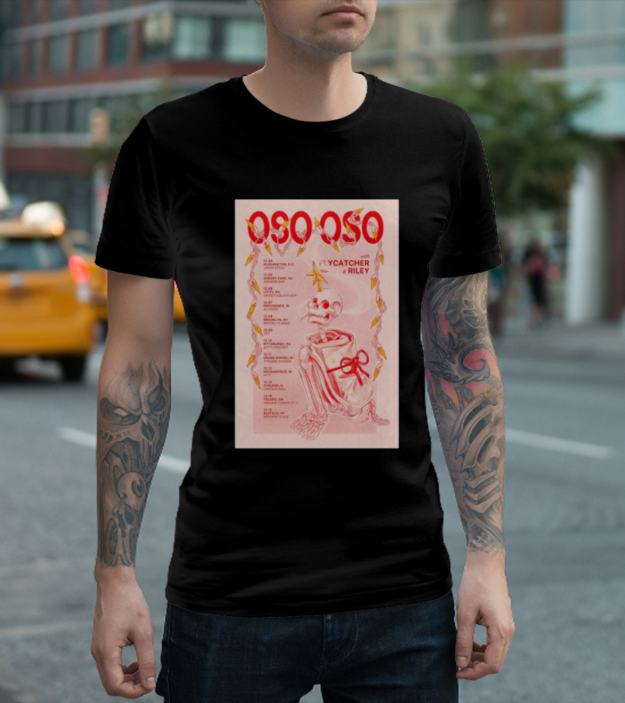 OSO OSO With Flycatcher And Riley December 2024 Tour Dates Skeleton T-Shirt