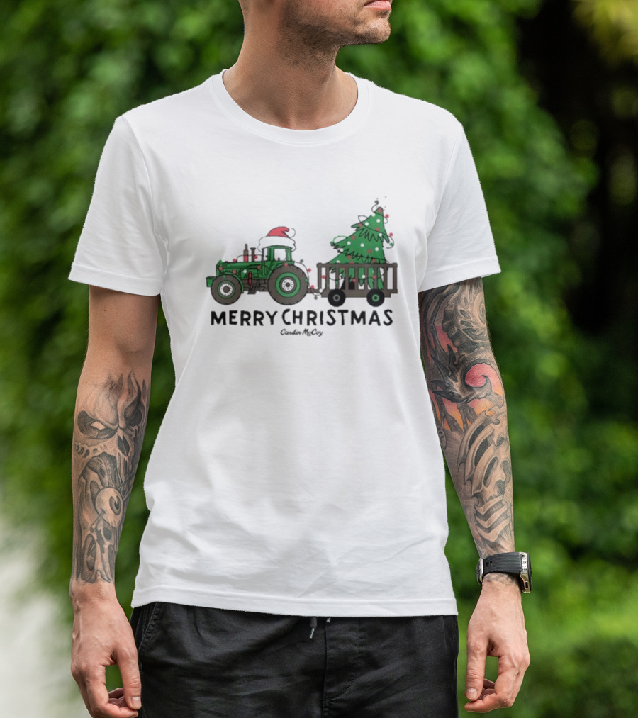 Merry Christmas Tractor Santa Tree Cardin McCoy T-Shirt