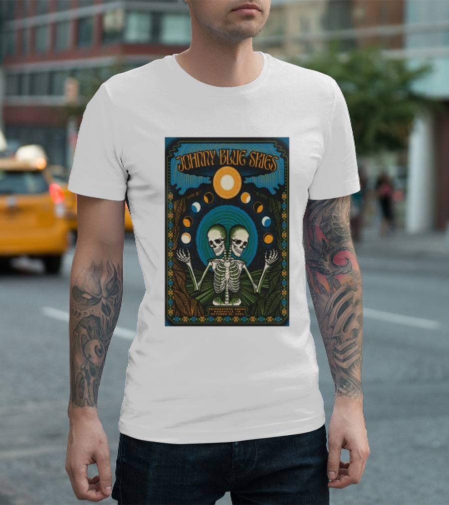 Johnny Blue Skies Bridgestone Arena October 25 2024 Nashville TN Skulls Moon Phases T-Shirt