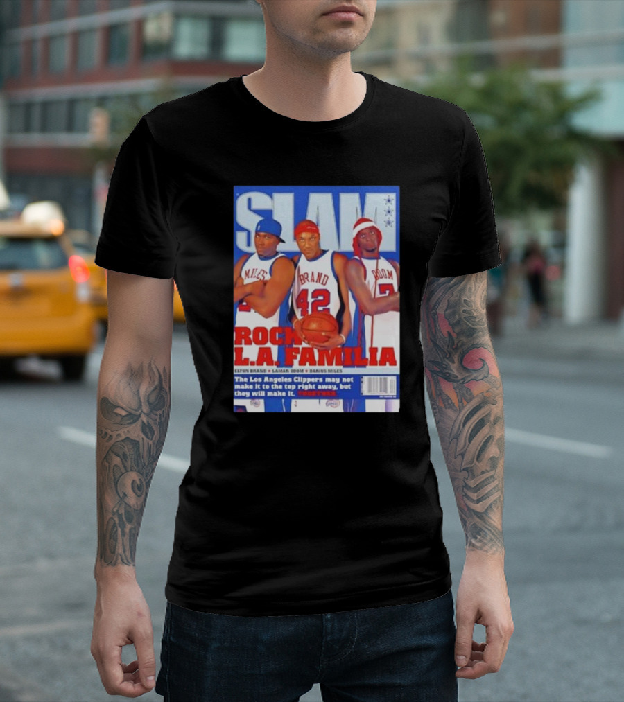 SLAM Magazine Elton Brand Lamar Odom Darius Miles Rock LA Familia Clippers T-Shirt