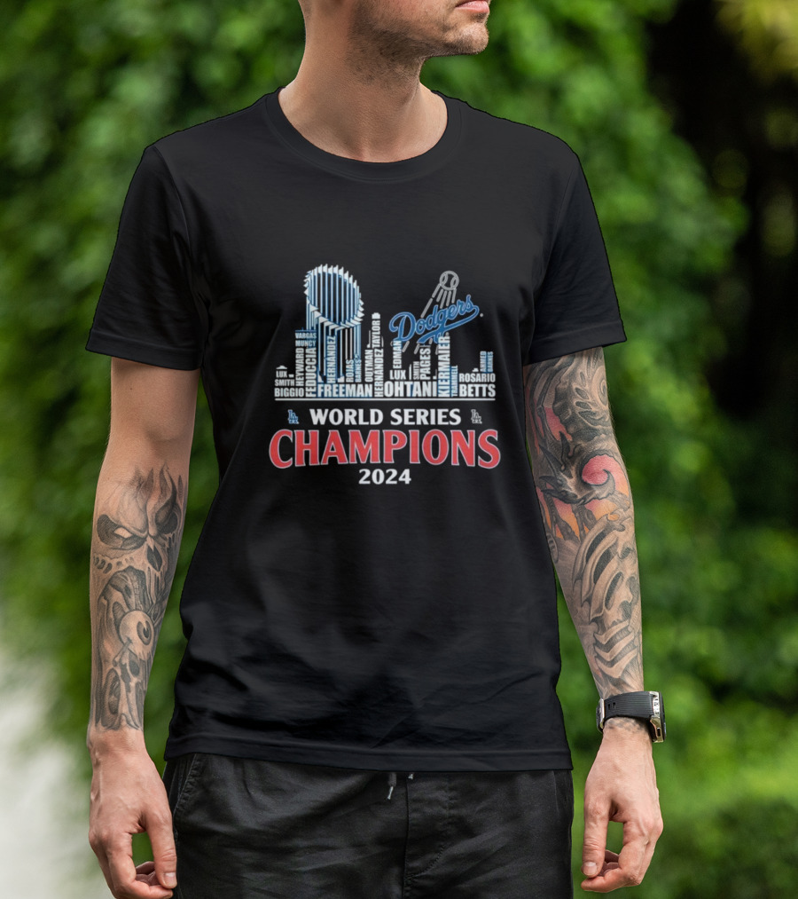 World Series Champions 2024 Los Angeles Dodgers Freeman Ohtani Betts Dodgers Skyline T-Shirt