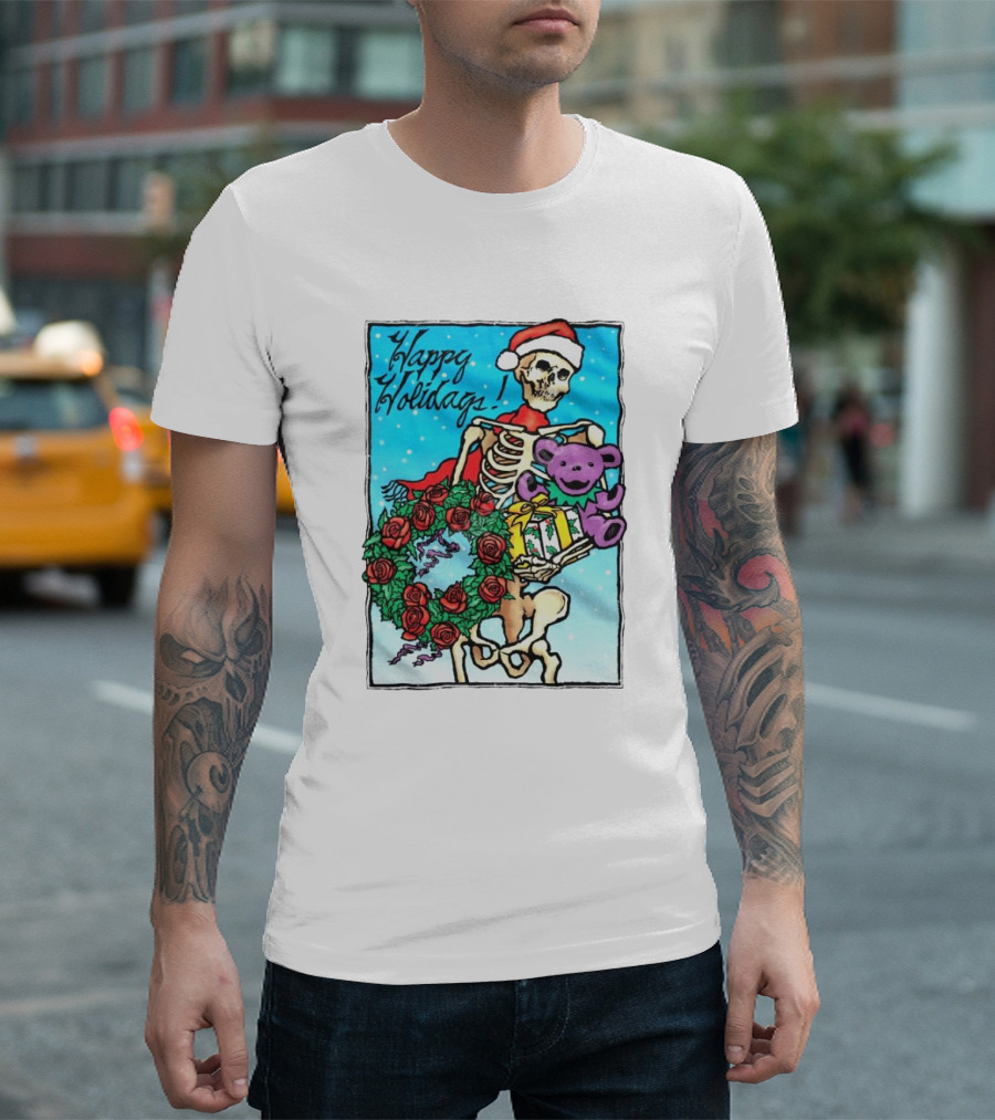 Grateful Dead Happy Holidays Skeleton Snowman Christmas T-Shirt