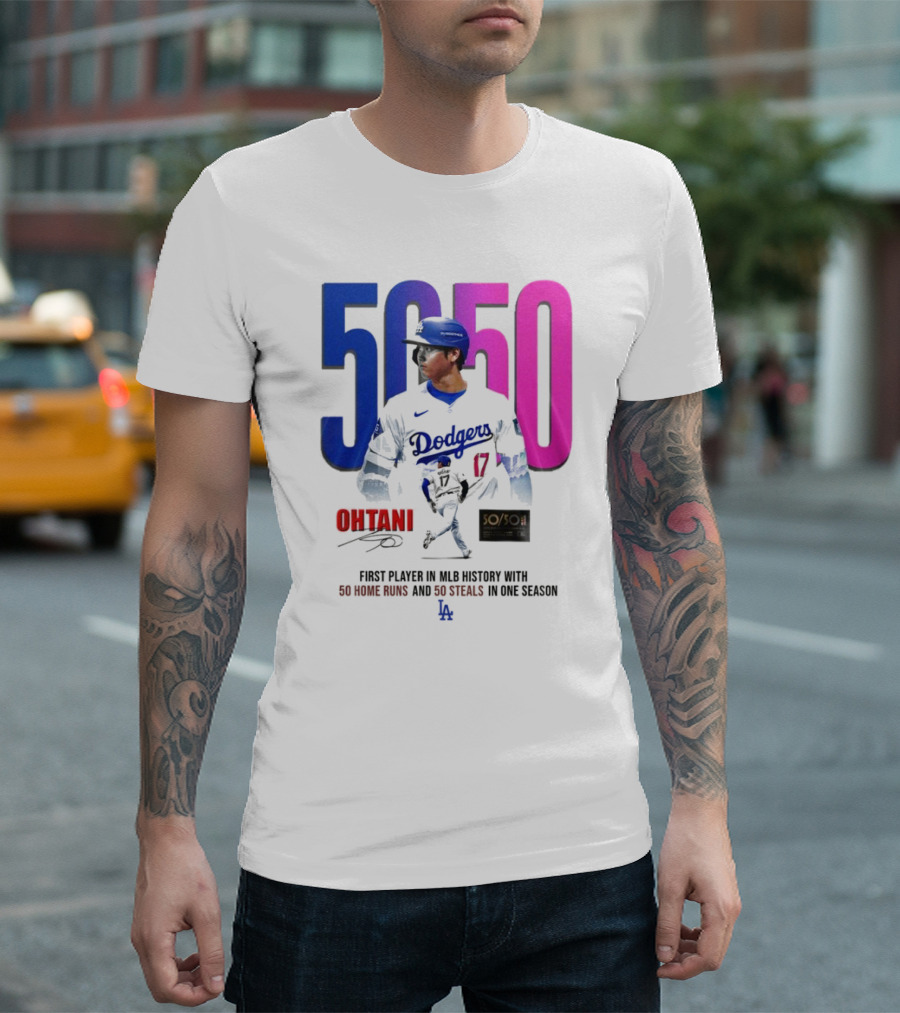 Los Angeles Dodgers Shohei Ohtani 50/50 First Player In MLB History With 50 Home Runs And 50 Steals In One Season T-Shirt