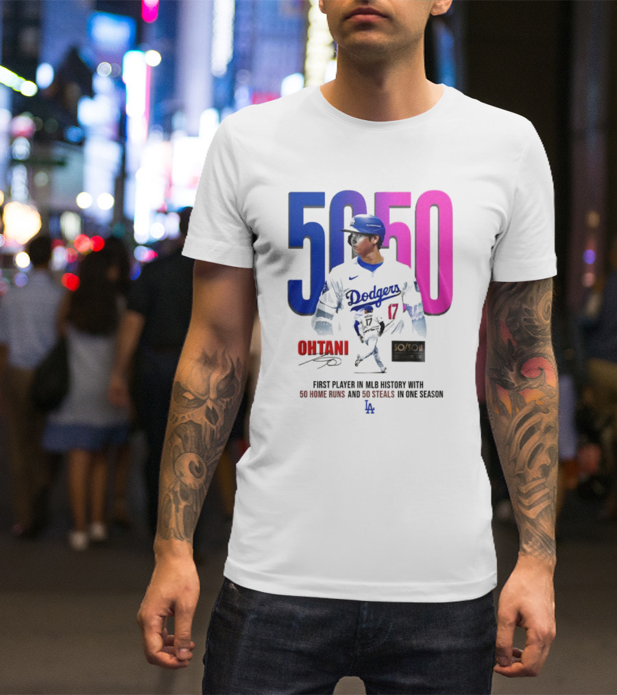 Los Angeles Dodgers Shohei Ohtani 50/50 First Player In MLB History With 50 Home Runs And 50 Steals In One Season T-Shirt