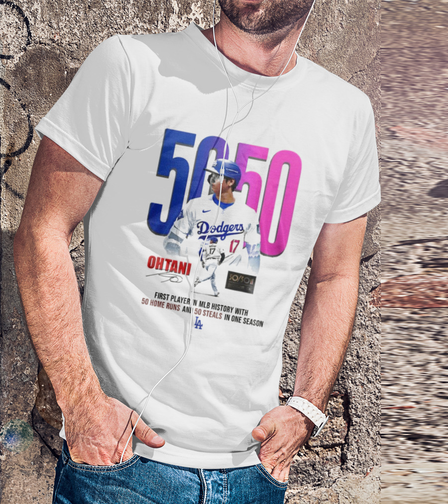 Los Angeles Dodgers Shohei Ohtani 50/50 First Player In MLB History With 50 Home Runs And 50 Steals In One Season T-Shirt