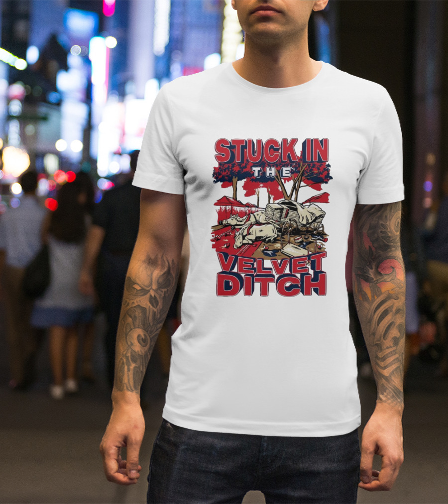 Stuck In The Velvet Ditch Ole Miss Rebels Wagon Red Blue Trees T-Shirt