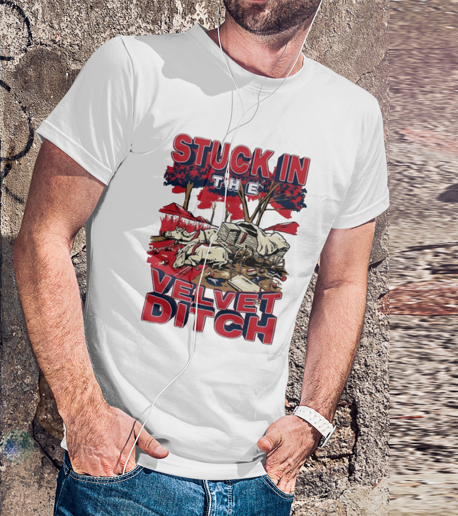 Stuck In The Velvet Ditch Ole Miss Rebels Wagon Red Blue Trees T-Shirt