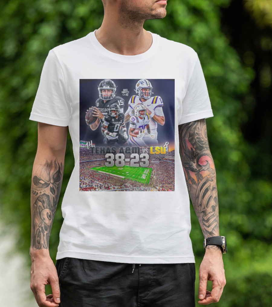 Texas A&M Aggies Vs LSU Tigers 38-23 Victory Highlights Player Performances And Field Scene T-Shirt