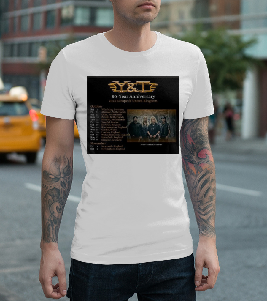 Y&T 50-Year Anniversary 2024 Europe and United Kingdom Tour Dates Concert Locations T-Shirt