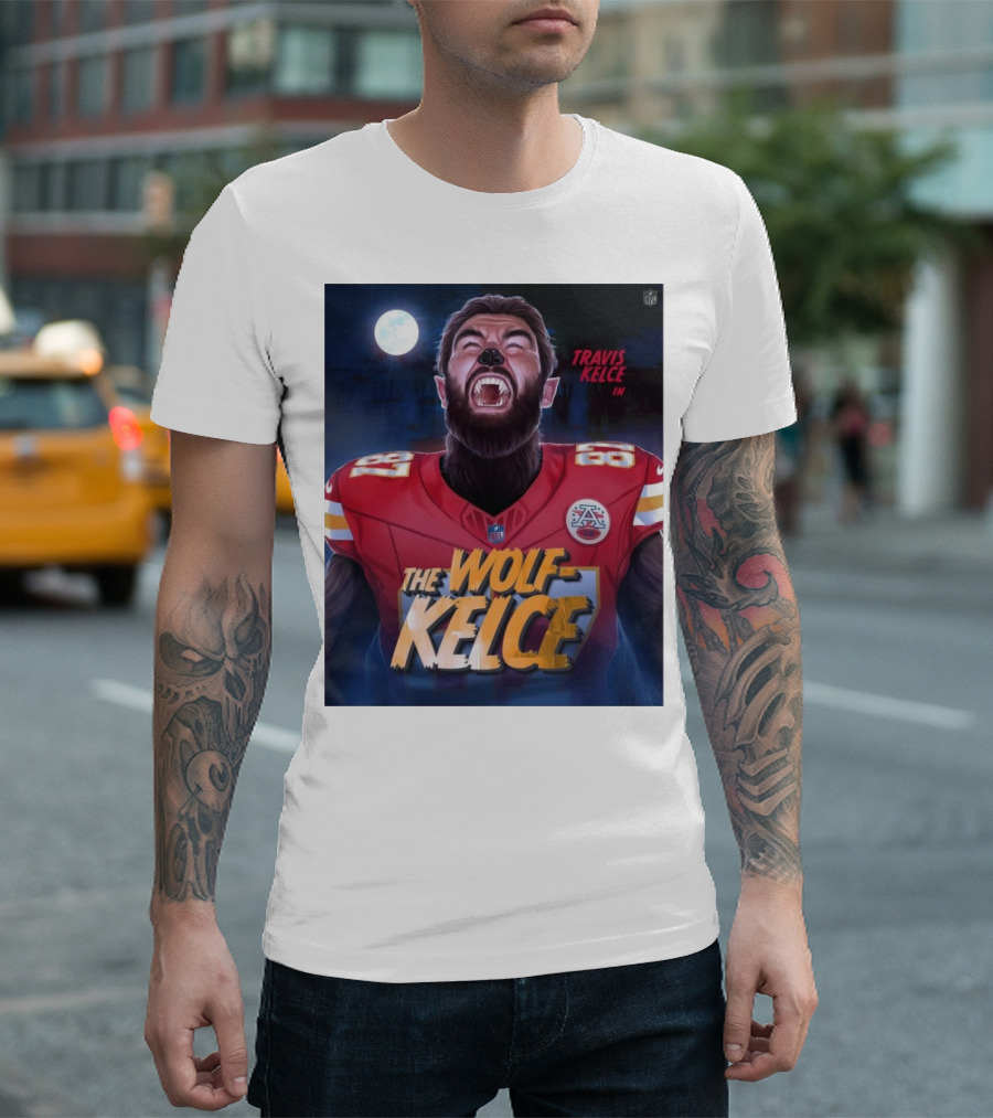 Travis Kelce In The Wolf Kelce NFL Chiefs Poster Art Moonlight Special Edition T-Shirt