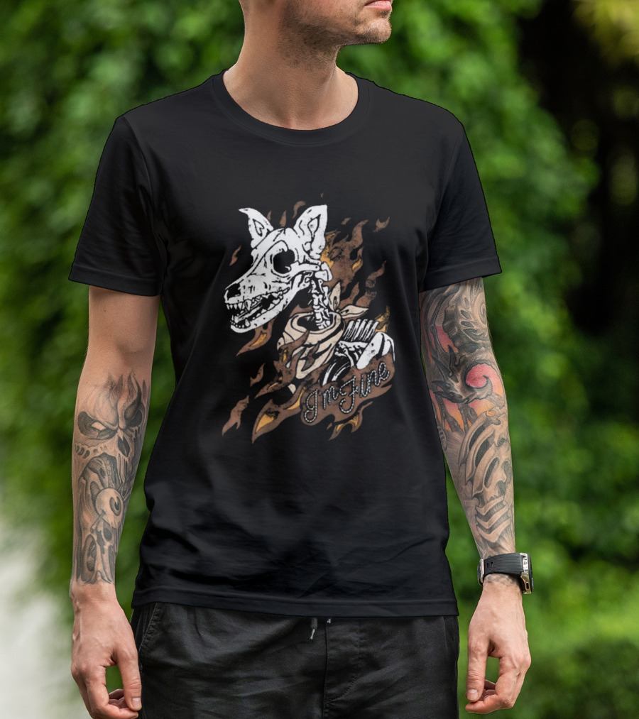 Ew Otto By Kris I’m Fine Skeleton Dog With Flames Vintage T-Shirt