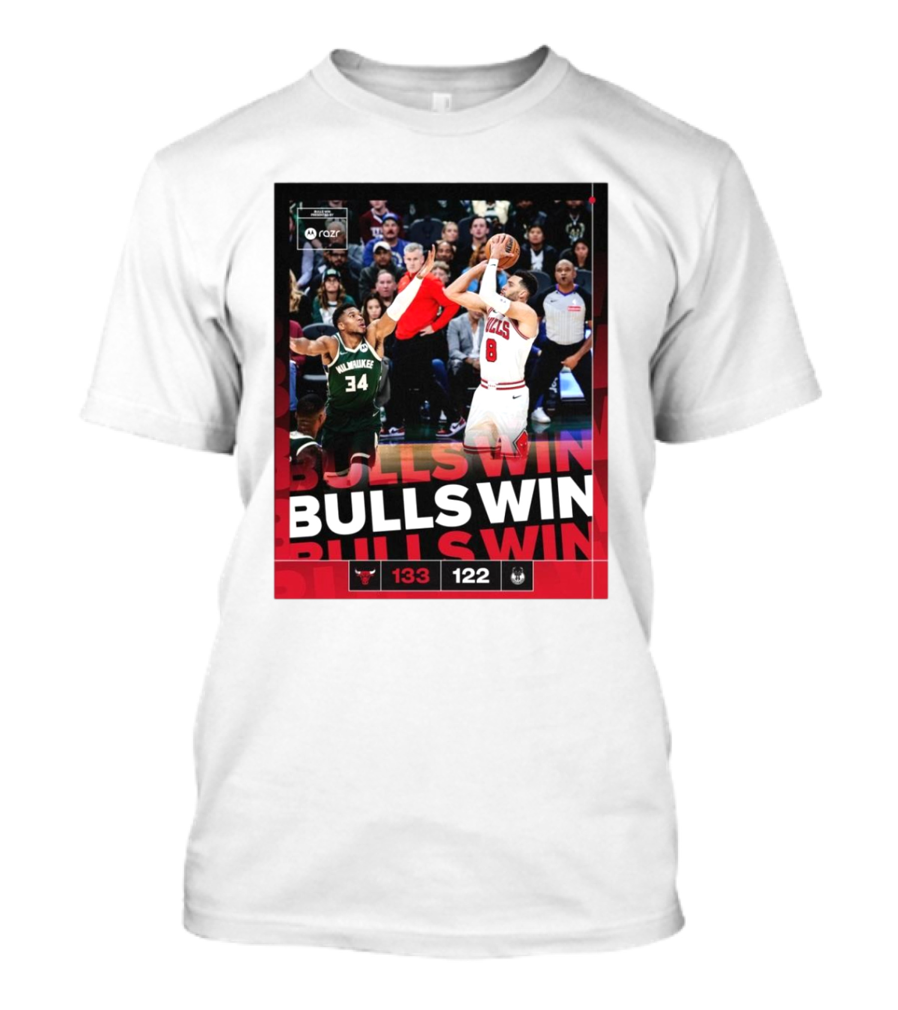 Bulls Win 133-122 Chicago Bulls Vs. Milwaukee Bucks Victory T-Shirt