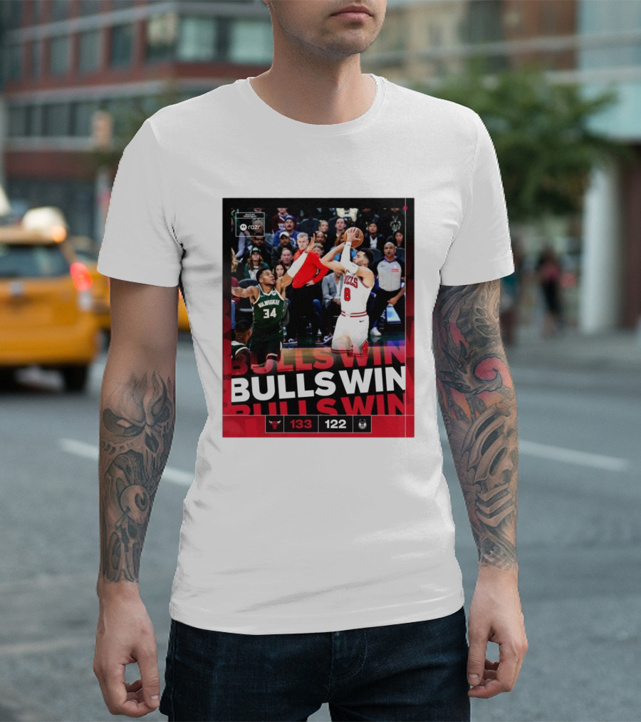 Bulls Win 133-122 Chicago Bulls Vs. Milwaukee Bucks Victory T-Shirt
