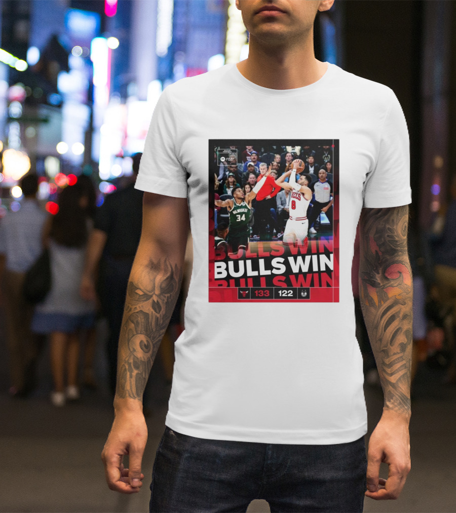 Bulls Win 133-122 Chicago Bulls Vs. Milwaukee Bucks Victory T-Shirt
