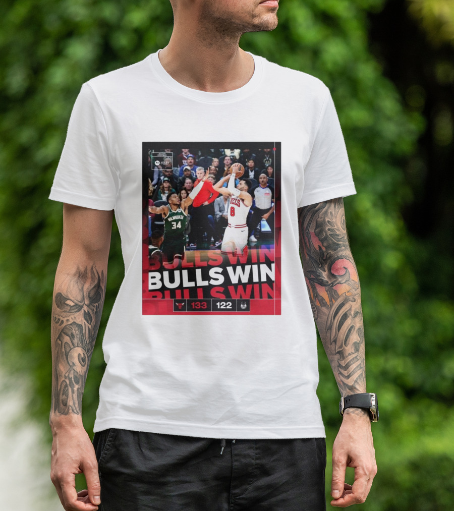 Bulls Win 133-122 Chicago Bulls Vs. Milwaukee Bucks Victory T-Shirt