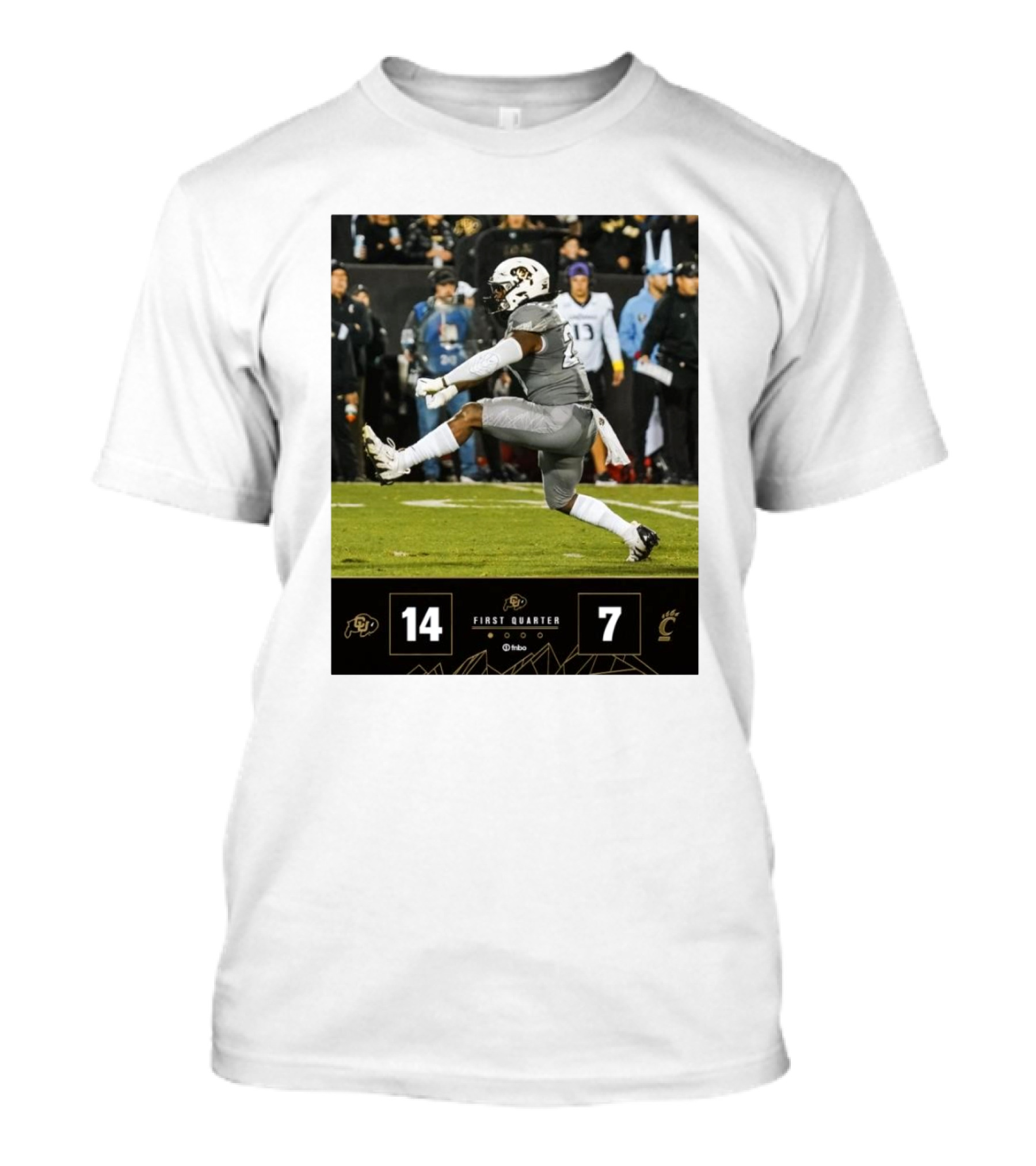 First Quarter Score Colorado Buffaloes 14-7 Cincinnati Bearcats Football Play T-Shirt