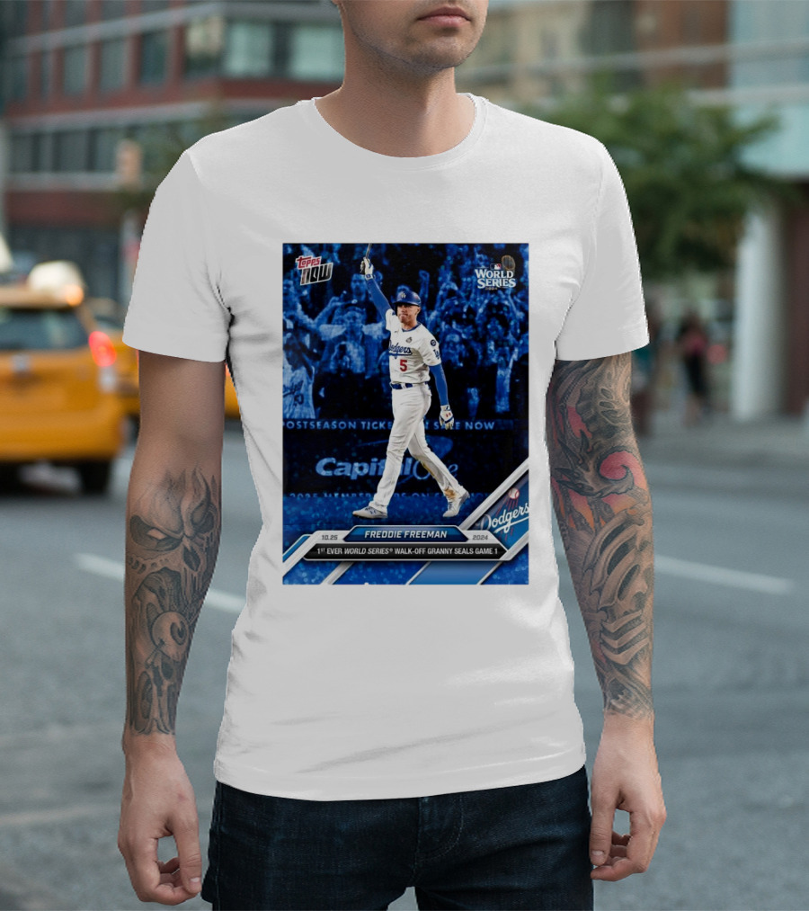 Freddie Freeman Dodgers 1st Ever World Series Walk-Off Granny Seals Game 1 Topps Now T-Shirt