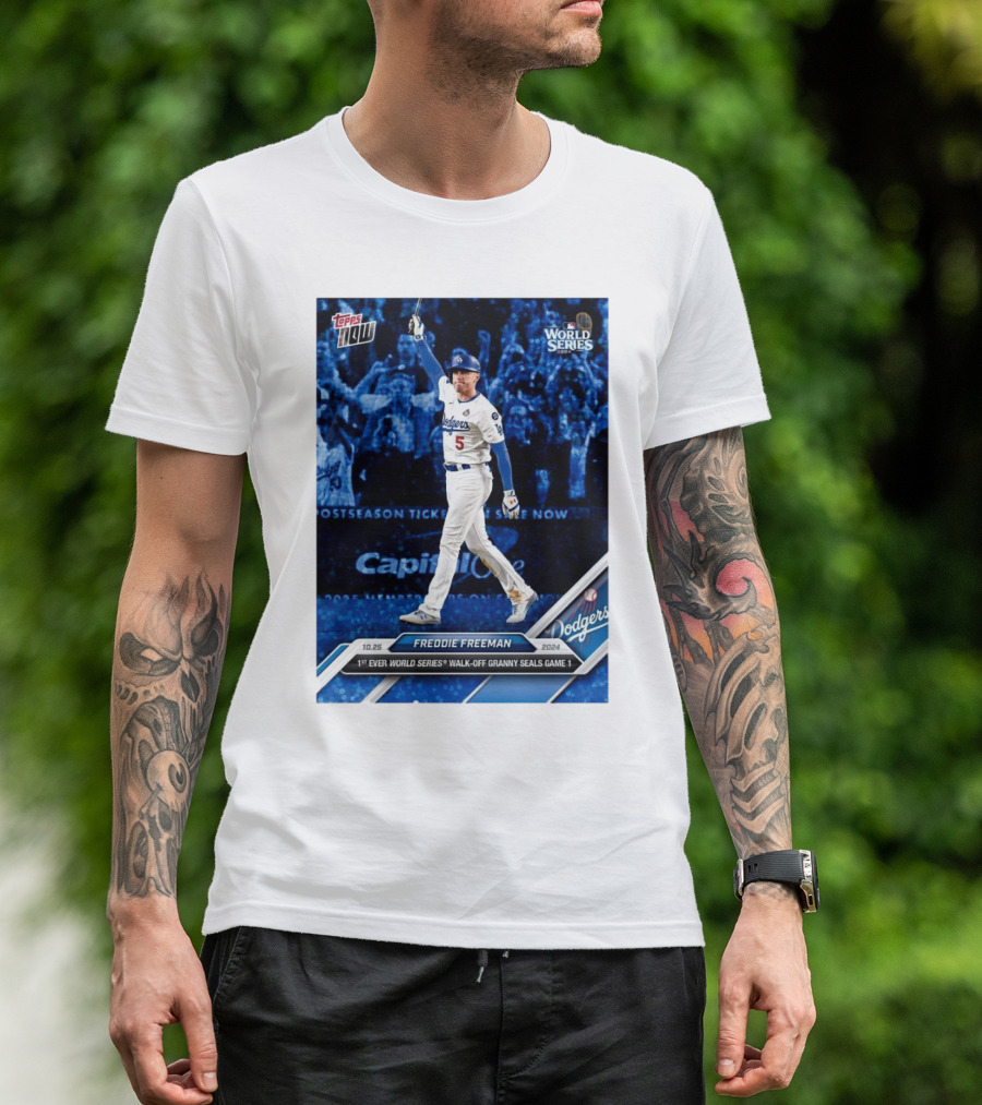Freddie Freeman Dodgers 1st Ever World Series Walk-Off Granny Seals Game 1 Topps Now T-Shirt