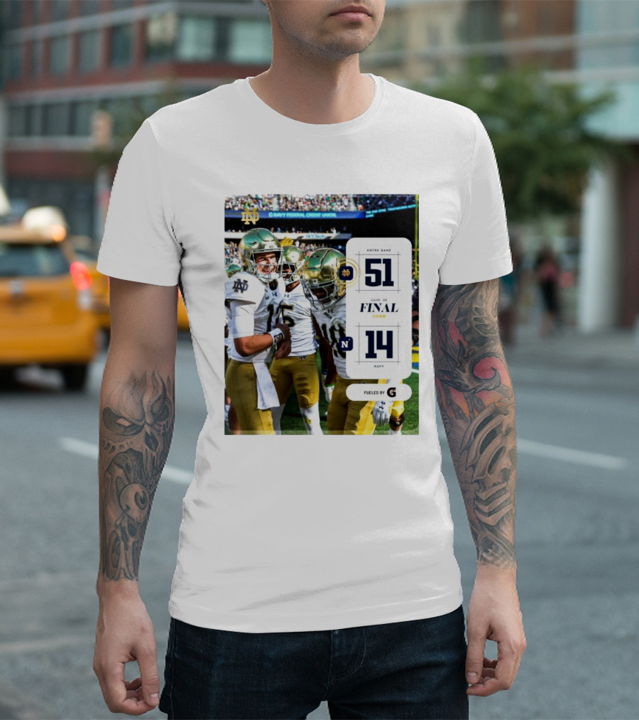 Notre Dame Fighting Irish 51-14 Victory Over Navy Midshipmen Game 08 Final T-Shirt