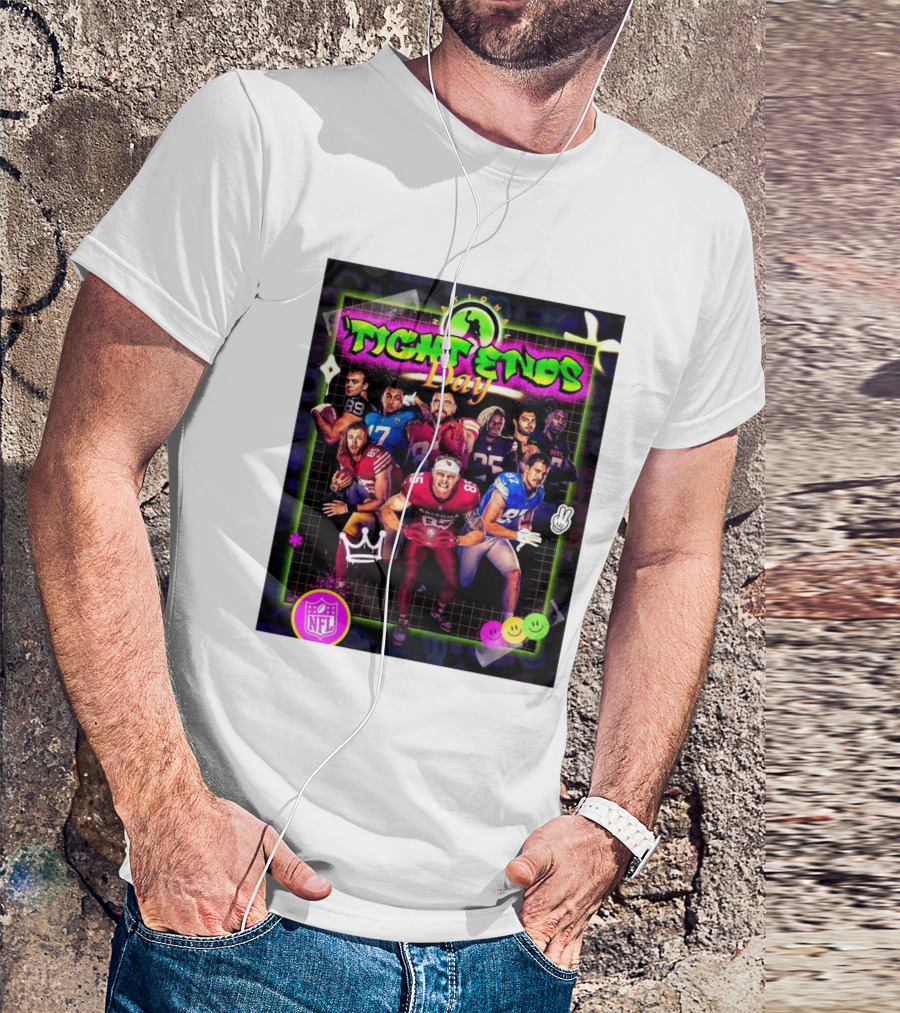 Happy National Tight Ends Day NFL Celebration With Players And Neon Graphics T-Shirt