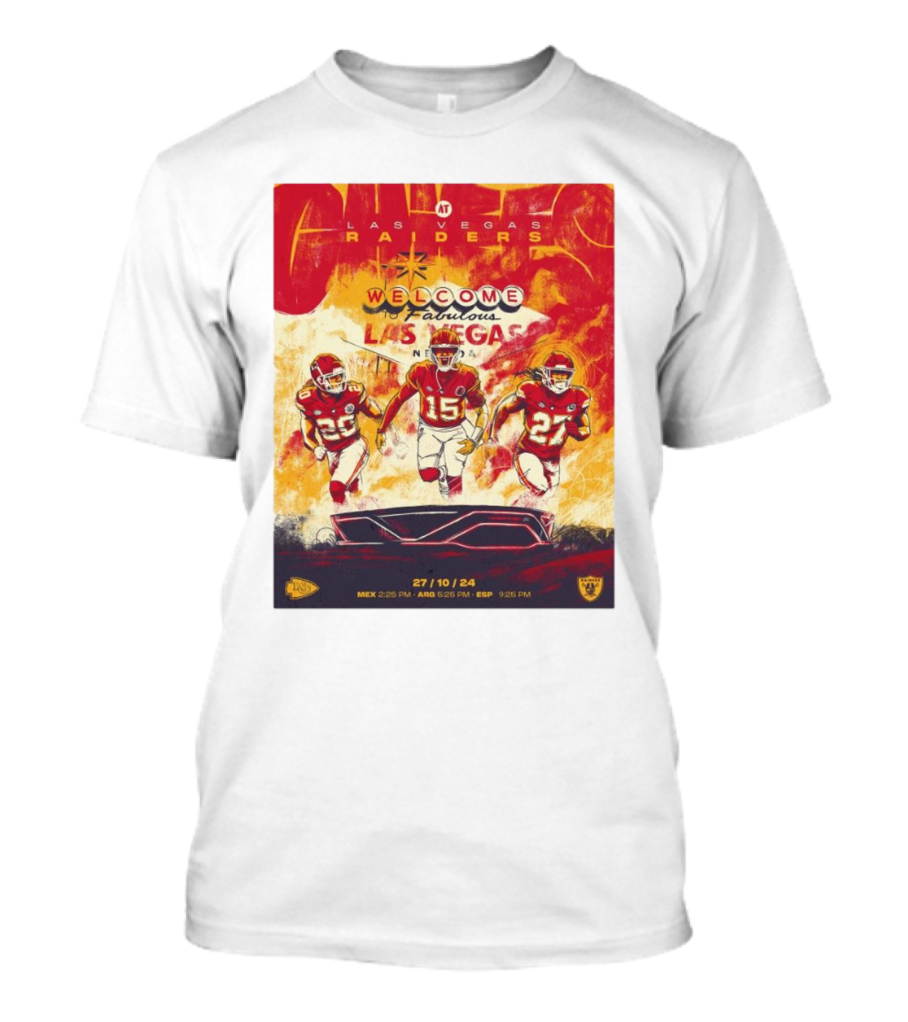 Kansas City Chiefs At Las Vegas Raiders Welcome To Fabulous Las Vegas 27 10 24 NFL Football Matchup T-Shirt