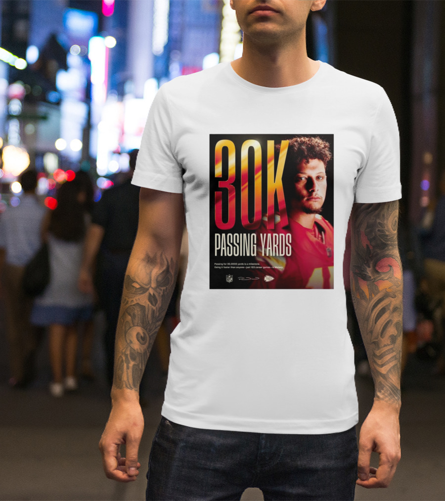 Patrick Mahomes NFL 30K Passing Yards Milestone Kansas City Chiefs T-Shirt
