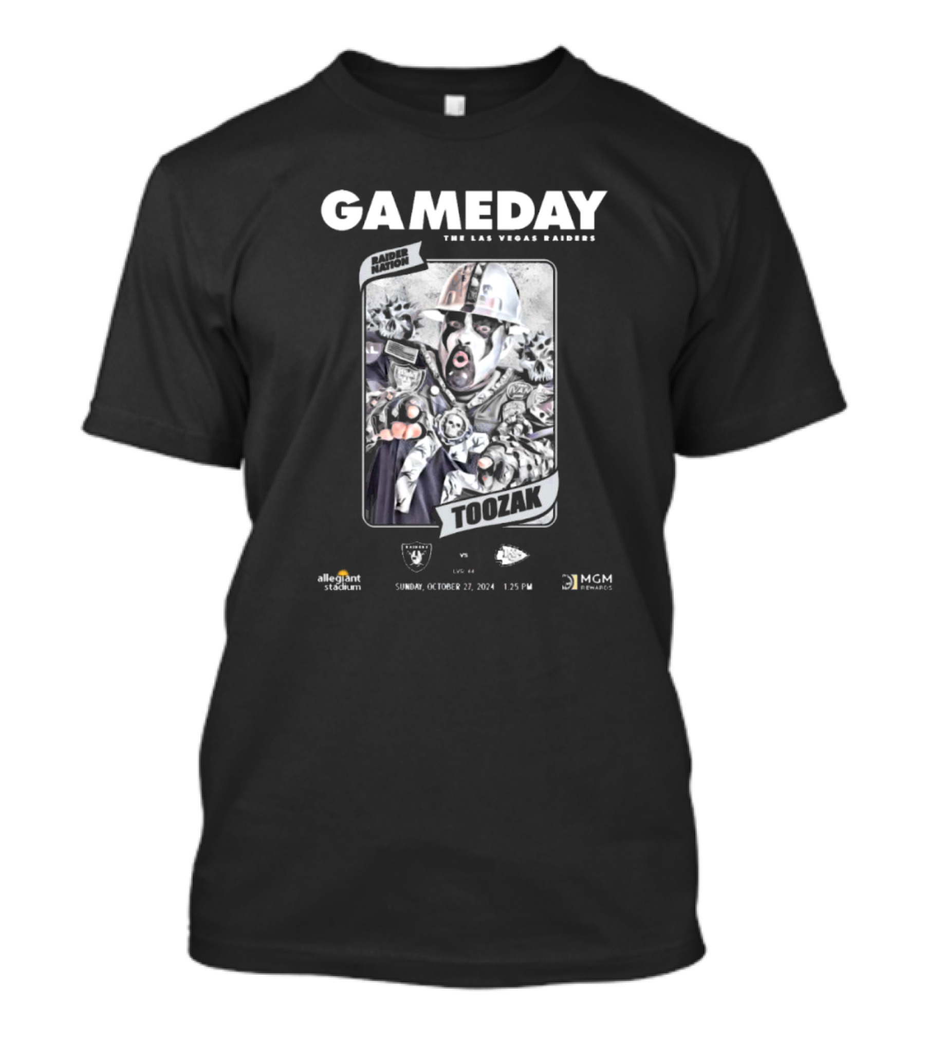 Gameday Raider Nation The Las Vegas Raiders Toozak Vs Chiefs October 27 2024 Allegiant Stadium 1:25 PM MGM Rewards T-Shirt