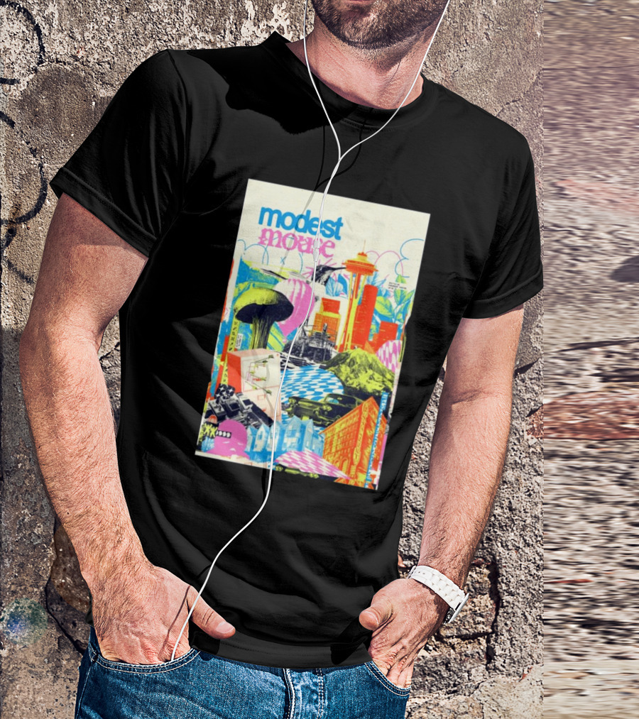 Modest Mouse October 30 2024 Paramount Theatre Seattle WA Colorful Cityscape With Space Needle T-Shirt