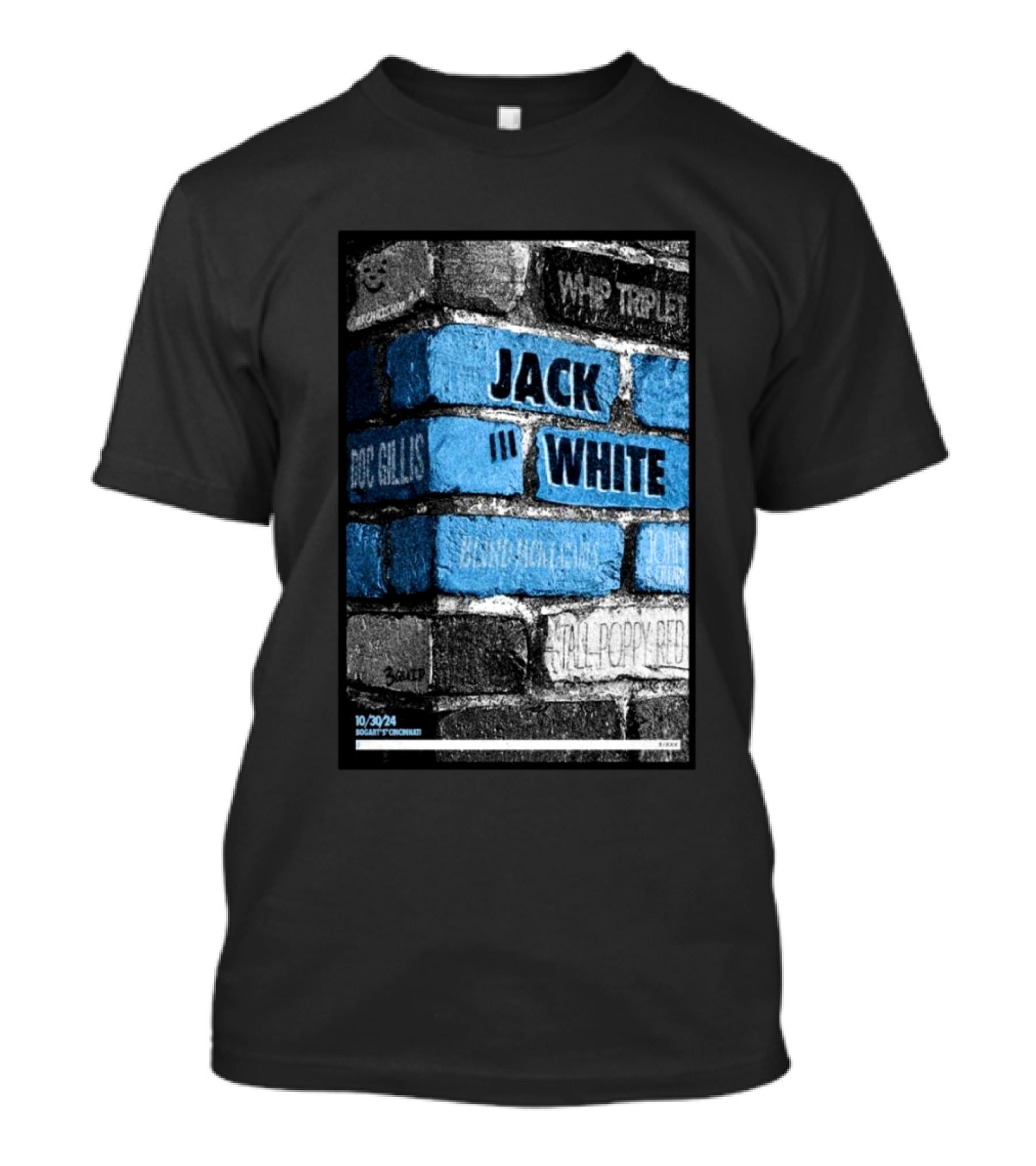 Jack White Concert Poster Oct 30 2024 Bogart's Cincinnati OH Brick Wall T-Shirt