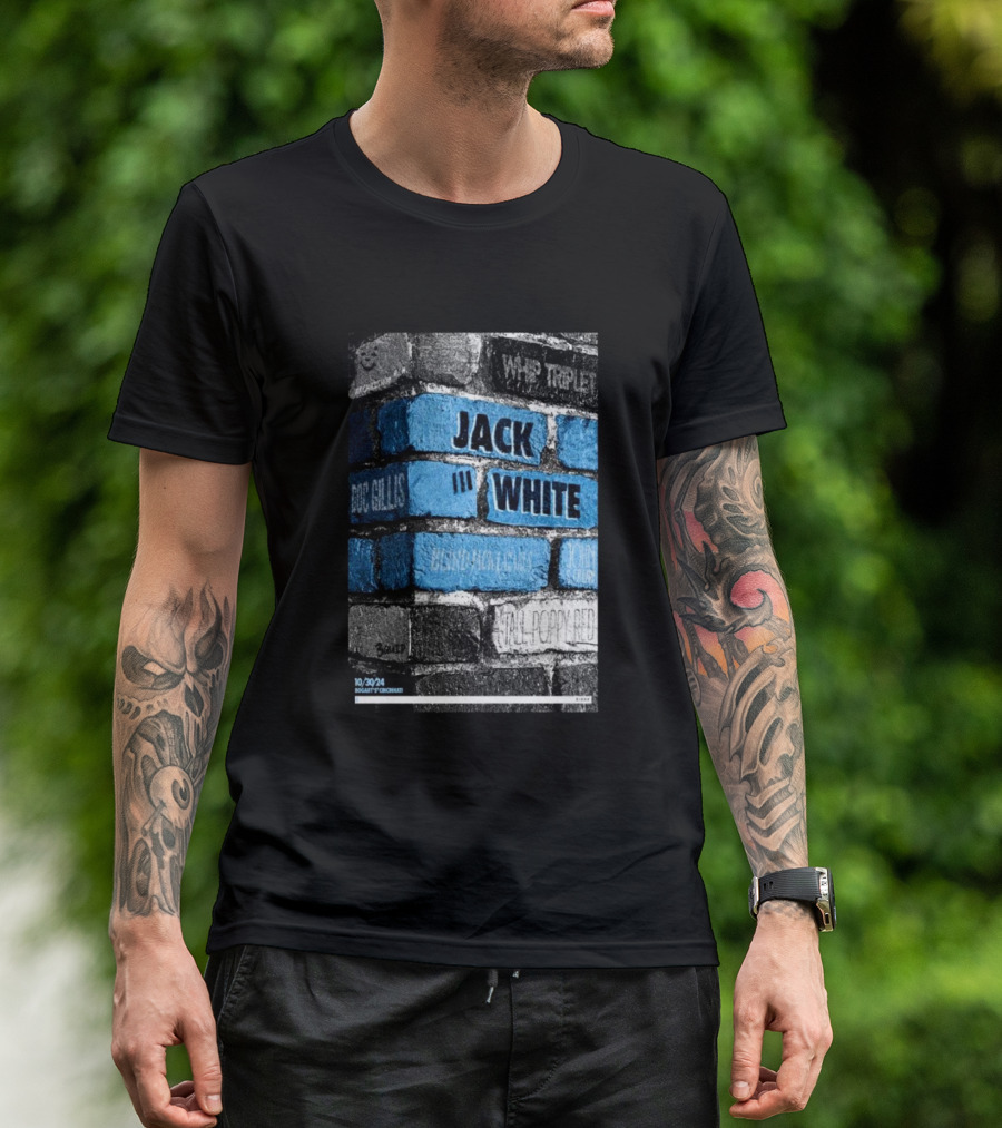 Jack White Concert Poster Oct 30 2024 Bogart's Cincinnati OH Brick Wall T-Shirt
