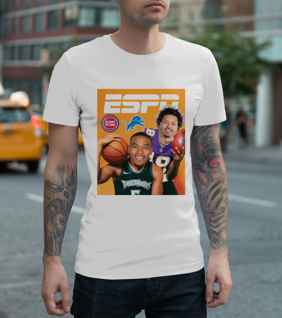 Cade Cunningham Amon Ra St. Brown ESPN Detroit Pistons Lions Timberwolves T-Shirt