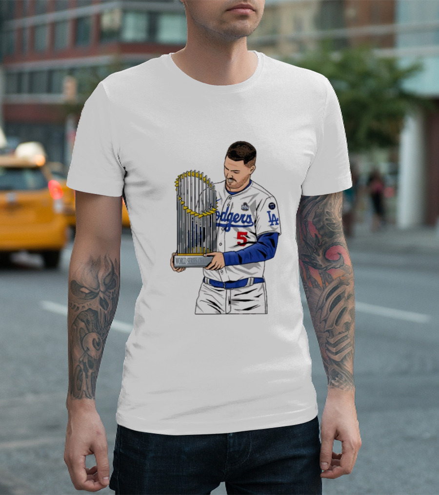 Freddie Freeman Los Angeles Dodgers MLB World Series Champions Trophy T-Shirt