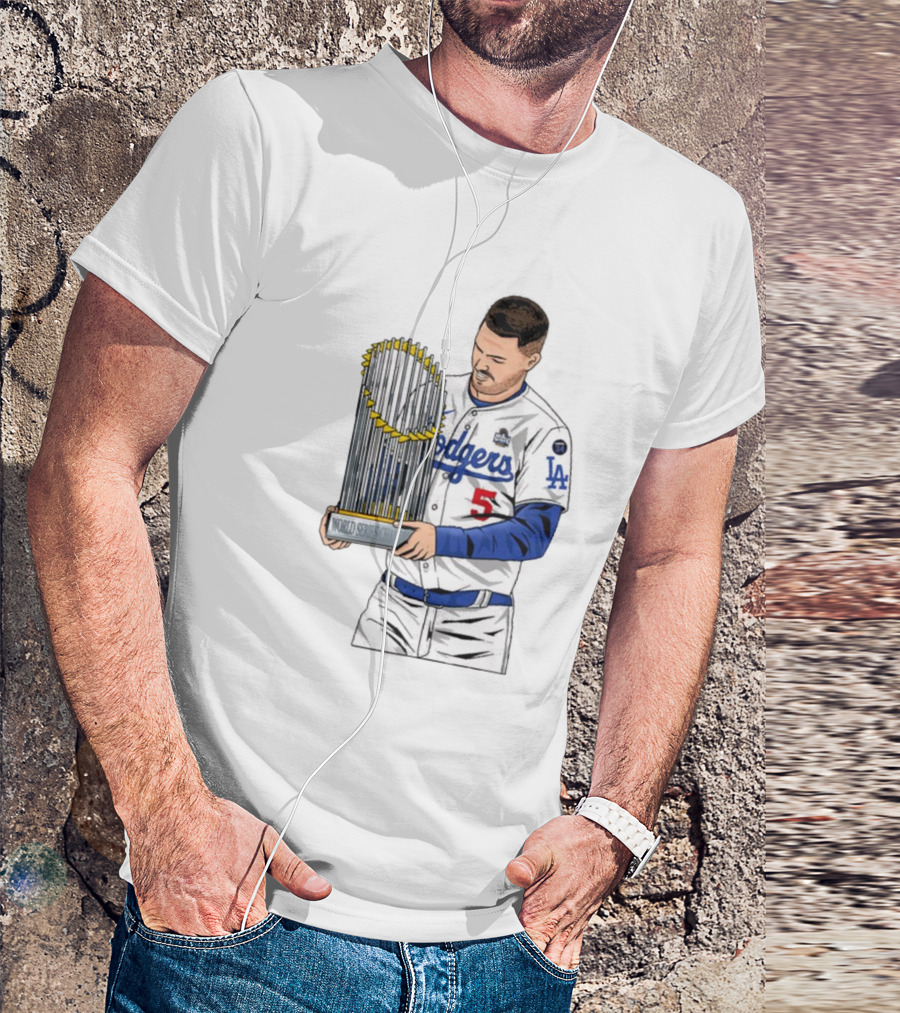 Freddie Freeman Los Angeles Dodgers MLB World Series Champions Trophy T-Shirt