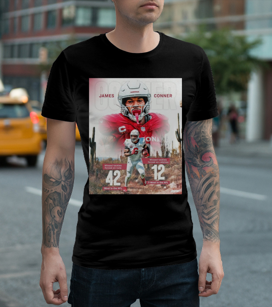 James Conner Arizona Cardinals NFL 42 Missed Tackles Forced on Runs Most in the NFL T-Shirt