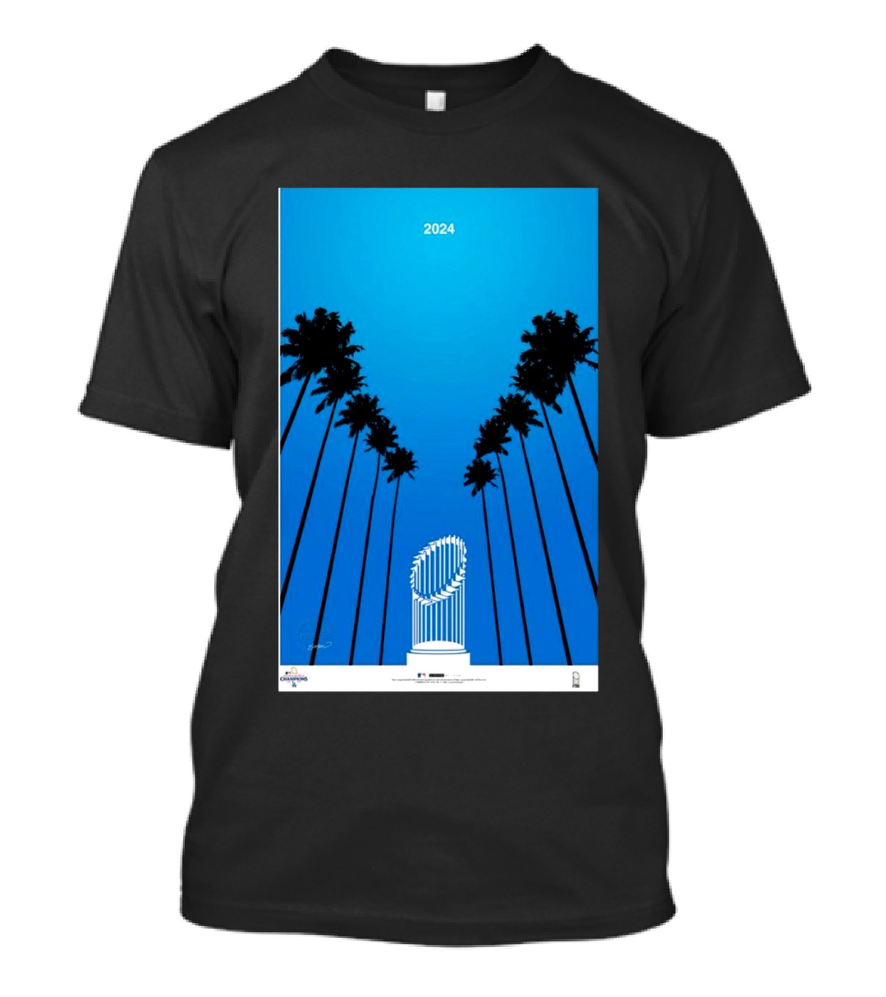 Los Angeles Dodgers 2024 World Series Champions Minimalist Poster With Trophy And Palm Trees T-Shirt