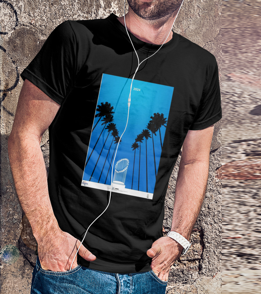 Los Angeles Dodgers 2024 World Series Champions Minimalist Poster With Trophy And Palm Trees T-Shirt