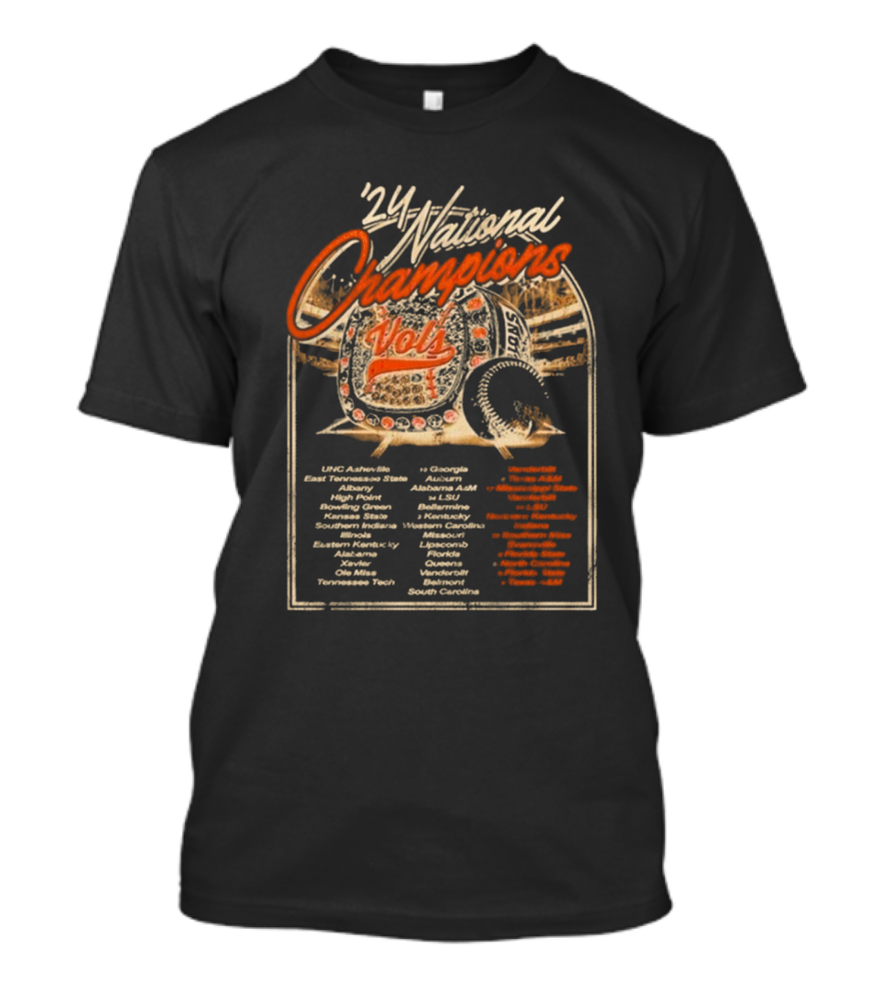 '24 National Champions Vols Rings UNC Asheville Georgia Texas A&M South Carolina T-Shirt
