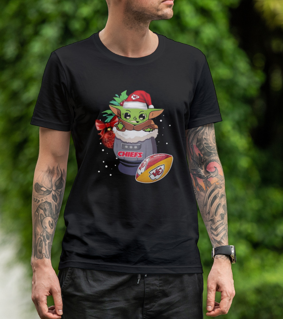 Baby Yoda Kansas City Chiefs Christmas 2024 Star Wars Football T-Shirt